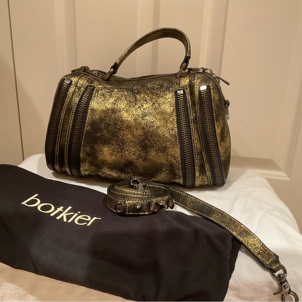 Botkier Ryder Rocker Chick Satchel Distressed Gold and Black